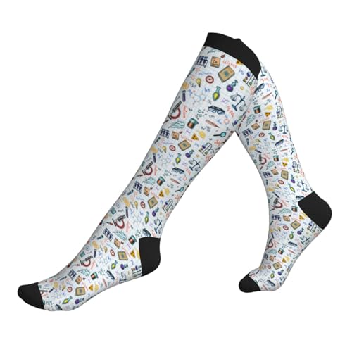 Compression Socks Knee High Support Socks Women Circulation Stockings for Athletic Running Cycling Flying - color: Math