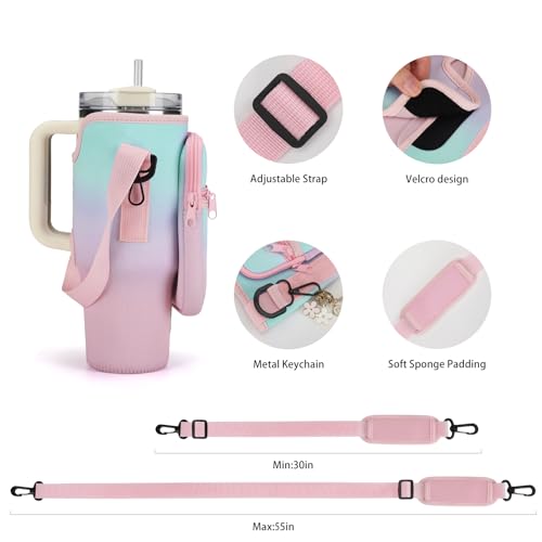 GOEWY Water Bottle Carrier Bag for Stanley Cup 40/30oz with Phone Pockets - color: Blue Pink Gradient, size: 30oz
