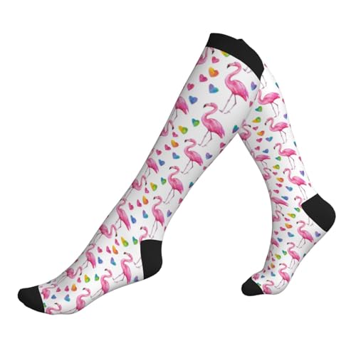 Compression Socks Women Knee High Support Circulation Stockings for Running Cycling Flying - color: Flamingo
