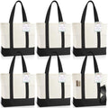 Shinylin Mini Canvas Tote Bags with 2 Pockets - color: Black and Beige