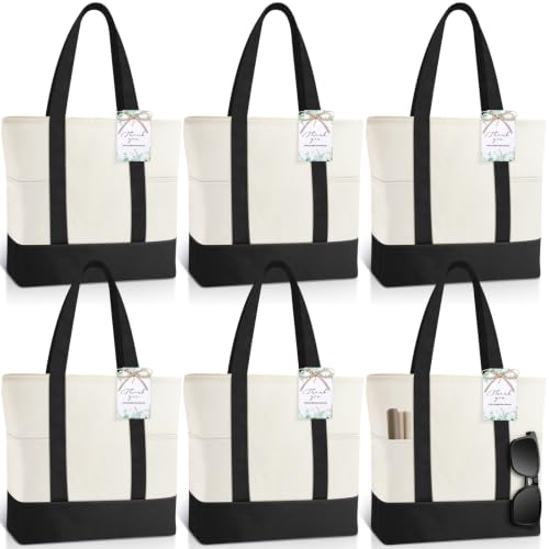 Shinylin Mini Canvas Tote Bags with 2 Pockets - color: Black and Beige