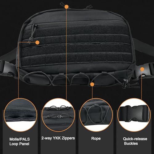 Chest Rig with Concealed Pistol Holster, Chest Bag for Men,Molle EDC Tactical Vest Chest Pack for Running Outdoor - color: Black