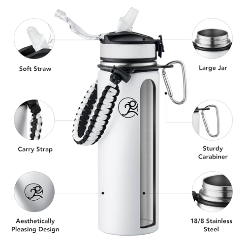 GOSWAG 24oz Insulated Stainless Steel Travel Water Bottle, 2 Lids - color: Matte White