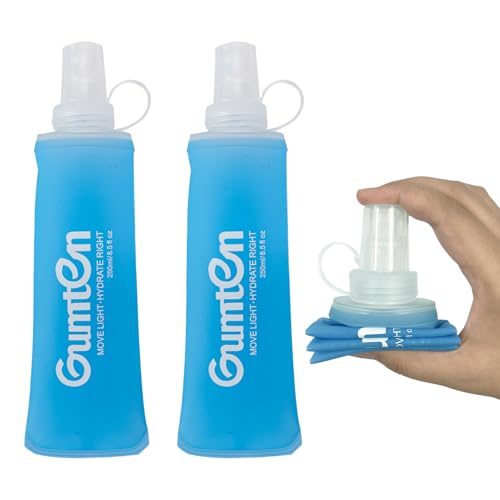 2 Pack Soft Flask 250ml TPU Soft Water Bottle Collapsible BPA-Free for Hydration Pack Running Jogging Hiking Cycling Camping (Light Blue) - color: Light Blue