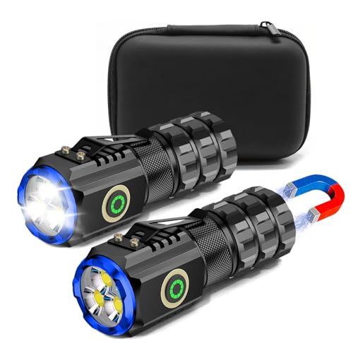 2-Pack Portable LED Mini Flashlight, Rechargeable EDC Small Pocket Flashlight 6 Lighting Modes w/Magnet Clip Waterproof for Camping Hiking Night Walking Running Outdoor Emergency