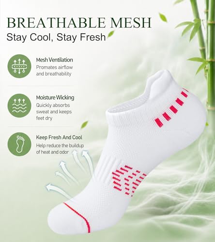 floconssy Ankle Socks for Women, Bamboo Viscose Cushioned Running Socks - color: 5 Pairs White, size: 9-11