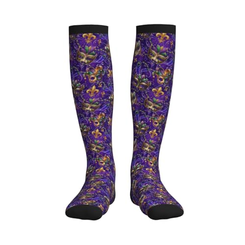 Compression Socks Knee High Support Socks Women Circulation Stockings for Athletic Running Cycling Flying - color: Mardi Gras