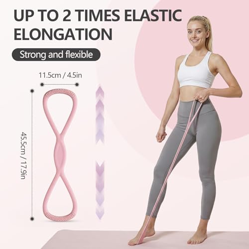 RYAOLELY Figure 8 Resistance Band, Exercise Band for Physical Therapy, Yoga Pilates Home Workout, Portable Fitness Band with Anti-Slip Grip - color: 15LB Pink&Purple