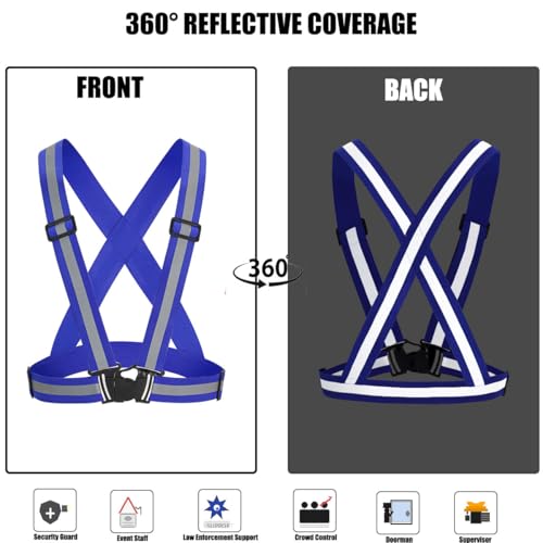 5 Pack Reflective Safety Vest for women, men and kids, Lightweight & Adjustable hi vis vest for Running, Cycling, Rucking - color: Blue