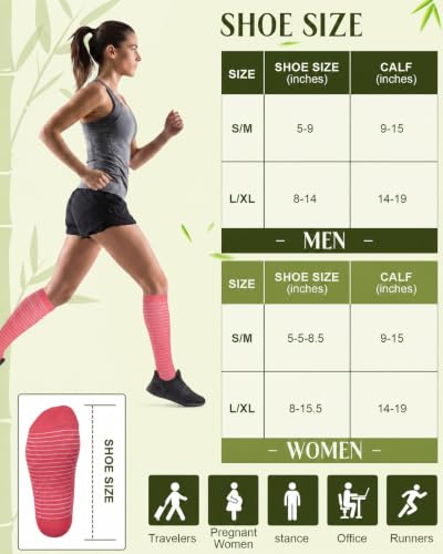 Bamboo Viscose Compression Socks|4Pairs 15-20mmHg Knee High Socks - color: Pink, size: Large-X-Large