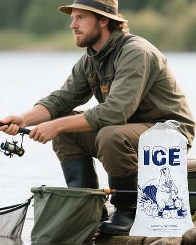 5lb Ice Bags with Drawstring – 50 Pack Reusable Heavy-Duty Plastic Ice Cube Bags for Freezer, Ice Maker, Coolers, Camping, Storage, Leak-Resistant & Food Safe - size: 50PACK