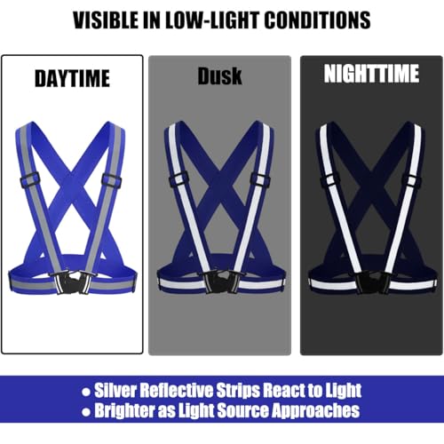 5 Pack Reflective Safety Vest for women, men and kids, Lightweight & Adjustable hi vis vest for Running, Cycling, Rucking - color: Blue