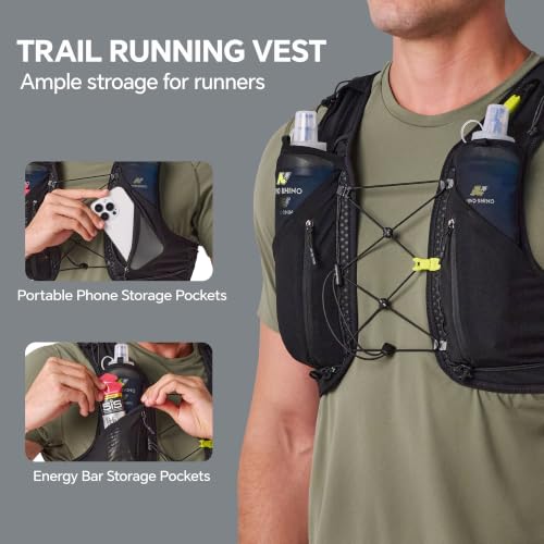 N NEVO RHINO 12L Trail Running Hydration Vest with 2 TPU 500ml Soft Flasks - color: Black, size: Small