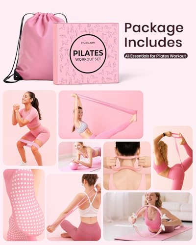 Pilates Ring Set for Women, Home Workout Pilates Equipment with Resistance Bands, 14'' Magic Circle, Mini Ball, Pilates Starter Kit for Strength, Toning and Flexibility