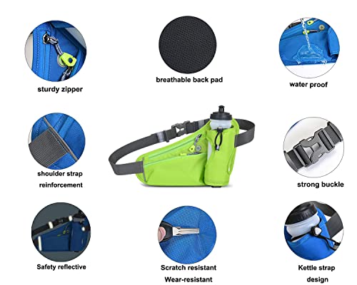 Waterproof Running Waist Bag Cycling Bumbags with Water Bottle Holder Travel Walking Dog Climbing Hiking Outdoor Sport Waist Bag with Reflective Strips(Green) - color: Green