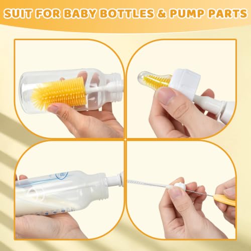 Portable Electric Bottle Brush Cleaner with Storage Box, 4-in-1 Kit - color: Yellow