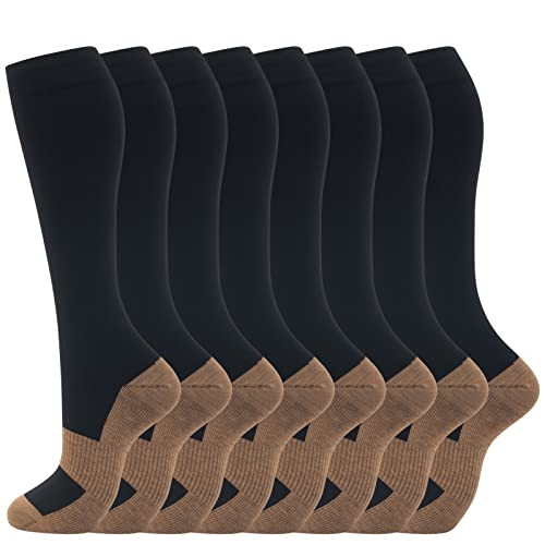 fenglaoda 8 Pairs Compression Socks for Men & Women 20-30 mmHg Knee High Nurse Pregnant Running Medical and Travel Athletic - color: 22-8 pairs-black copper, size: Large-X-Large