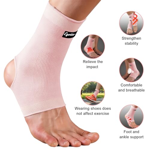eYotto Ankle Compression Sleeve, Ankle Brace Socks for Men & Women (1 Pair) - color: Light Pink, size: X-Large