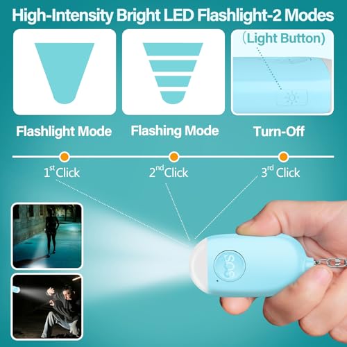 Hion Personal Safety Alarm for Women, 3 Pack Rechargeable 130dB Self Defense Alarm Keychain with LED Flashlight, Emergency Safe Sound Security for Children Elderly, White+Pink+Blue - color: White+pink+blue