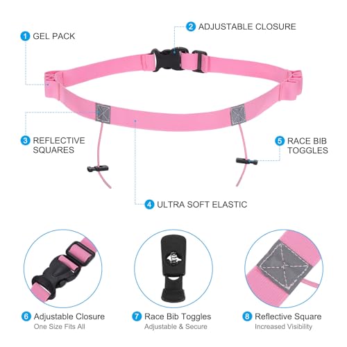 PATIKIL Elastic Triathlon Running Belt, 2 Pack Adjustable Race Number Belt Race Belt Bib Holder with 6 Energy Gel Loops for Marathons Racing Cycling, Pink - color: Pink