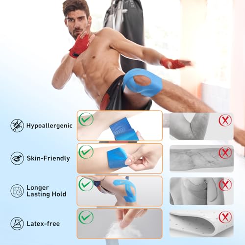 KTQUICK Precut Kinesiology Tape for Knees,24 PCS,20% Stronger Adhesive,Blue