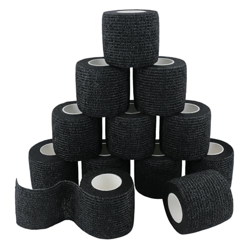 Self Adhesive Bandage Wrap Elastic Athletic Tape 12PCS 2 in X 14.7 ft Black - color: Black 12pcs