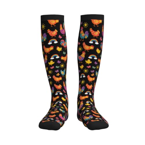 Tie Dye Compression Socks Knee High Support Socks For Women Men Running Athletic Hiking - color: Rooster