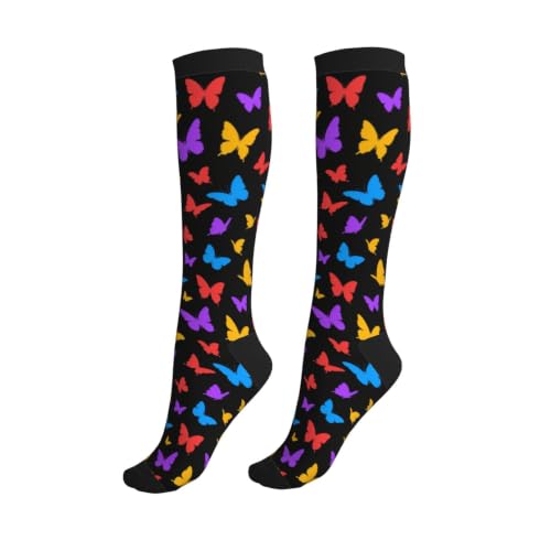 Compression Socks Knee High Circulation Support Socks For Women Men Athletic Running Hiking Cycling - color: Butterfly1