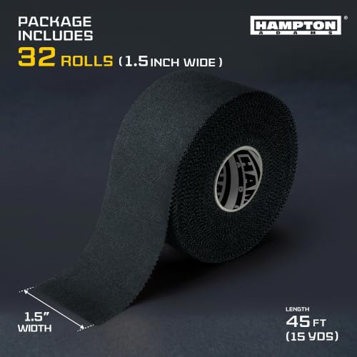 Hampton Adams Athletic Tape Multi Pack, Sports Medical Grade, Easy Tear - color: Black (32 Pack)