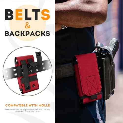 Tactical Molle Phone Holster Pouch, Universal Belt Waist Bag for iPhone 18 Pro Max/17 Pro/17/16 Pro Max/15 Pro Max/14 Pro Max/13, Samsung S26 Ultra/S25/S24, Size L - color: Red(1 Pack)