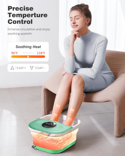 SPA4PIEDS Collapsible Heated Foot Spa Bath with Bubble, Foot Soaking Tub Featuring 8 Shiatsu Rollers, Pumice Stone and Built-in Timer for Mom, Dad and Foot Relaxation (Light Green) - color: Light Green
