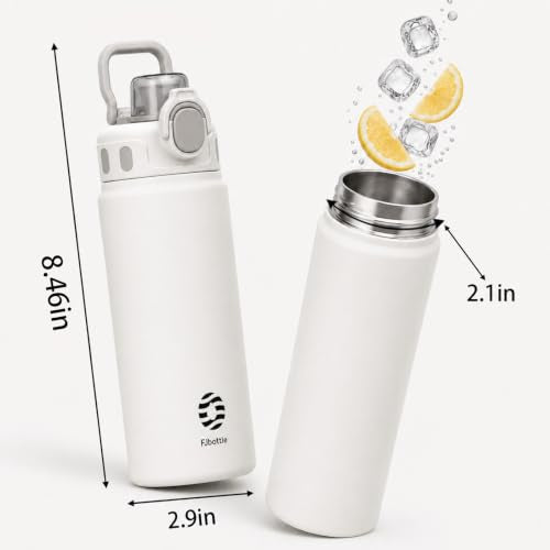 Fjbottle Insulated Water Bottle with Handle 20 oz Straw Flip Top Lid - color: 03 White, size: 20 Ounces