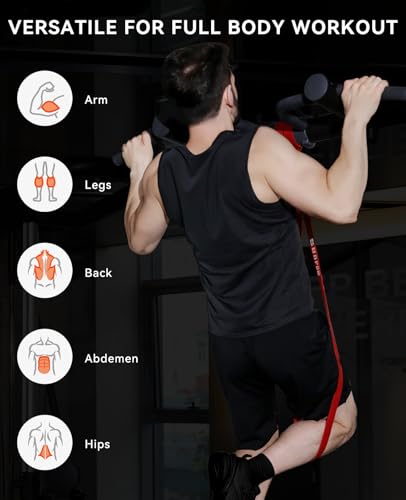 SUNPOW Pull Up Assistance Bands Set of 5 Resistance Heavy Duty Workout Exercise Stretch Fitness Bands Assist Set for Body, Instruction Guide and Carry Bag Included - color: Colourful（5-145lbs）