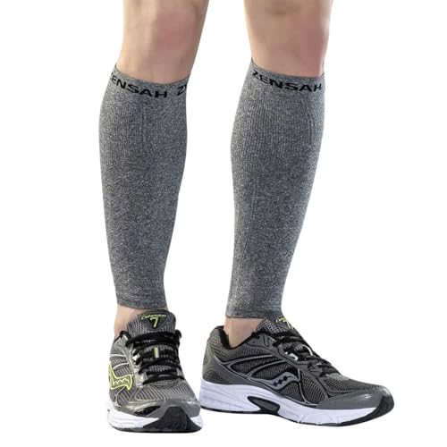 Zensah Running Leg Compression Sleeves - Shin Splint, Calf Compression Sleeve Men and Women - color: Heather Grey