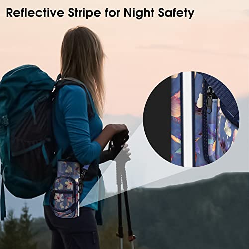 CaseBot Water Bottle Carrier Bag Sling Case, Sports Water Bottle Pouch Holder Sleeve with Adjustable Shoulder Hand Strap and 2 Pockets for Men Women Hiking Camping Travelling - color: Blooming Hibiscus