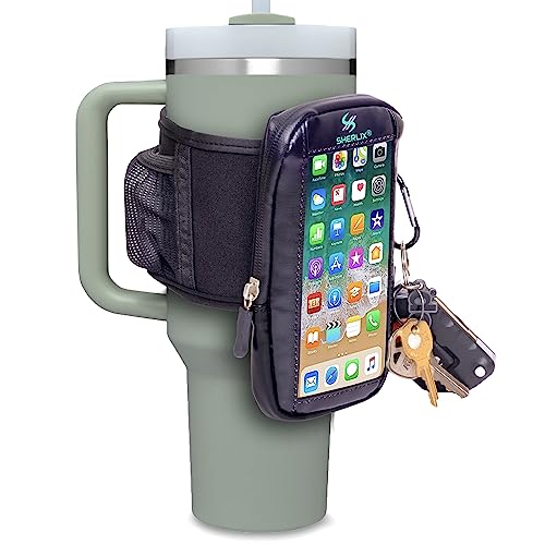 Gym Water Bottle Pouch with Waterproof Touchscreen Accessory Pocket for Phone. Keychain Carabiner, Side Mesh Pocket for AirPods. Fits 18-40 oz Stanley, Hydro Flask, Yeti, Iron Flask Bottles - style: Touchscreen Phone Pouch (Black 18-40 oz)