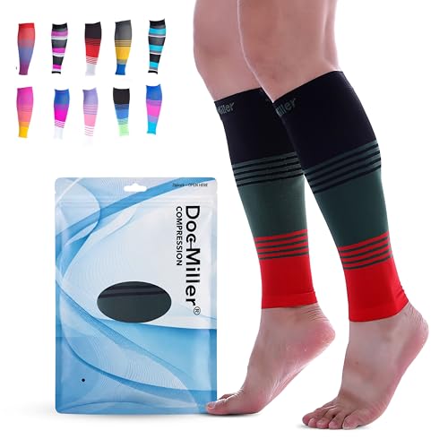 Doc Miller Calf Compression Sleeve 20-30 mmHg for Men & Women, 1 Pair - color: BlackGreenRed, size: Small
