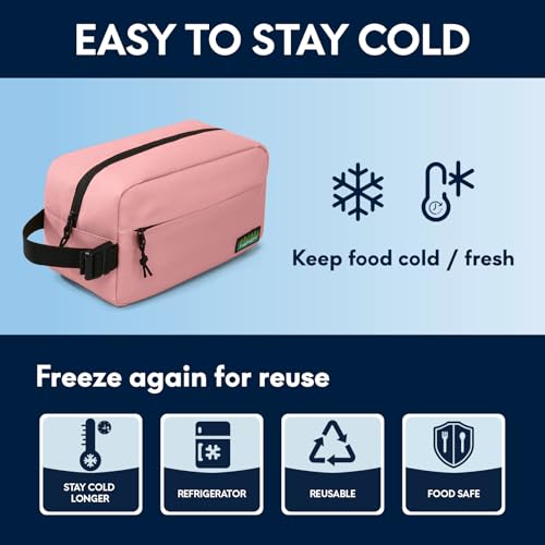 Haimont Small Freezable Lunch Insulated Bag, Reusable Freezer Snack Cooler Bag with Buckle Handle, Mini Insulated Cooler for Work Travel, Pink - color: Pink