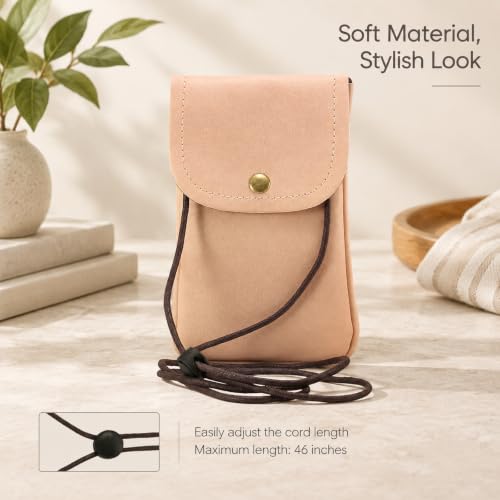 Cell Phone Neck Pouch, PU Leather Carrying Bag with Credit Card Holder Adjustable Strap, Small Travel Purse for iPhone 11 XR XS Max SE 8 7 6 Plus, Galaxy S10 S7 Edge A10 J7, Moto G6 (Pink) - color: 01 Pink