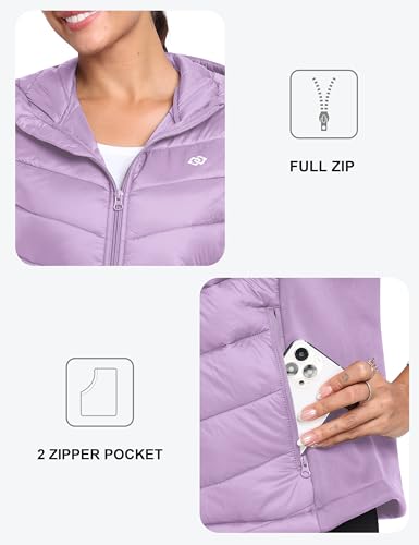 MoFiz Womens Puffer Vest Hooded Lightweight Sleeveless Down Jacket - color: Purple, size: Medium