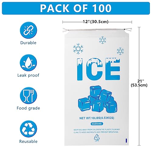100 PACK 10 lb. Drawstring Ice Bags 12 x 21 Inch Heavy-Duty - style: 12x21inch(100pack)Cotton Drawstring-Ice Cube Pattern
