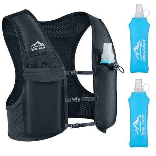 Running Vest for Women Men, USA Original Patent, Adjustable Chest Straps Running Hydration Vest with Dual 500ml Soft Flask, Breathable Reflective Hydration Backpack for Hiking