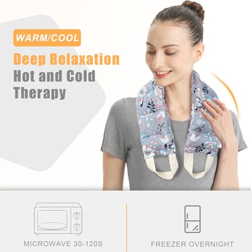 UNCN Long Wide Heating Pad for Neck and Shoulders Back 33x5.9in Microwavable Large Moist Heat Pack Warm Hot Compress Neck Wrap Weighted Bag Massage Reusable Herbal Nature Calming Portable Cotton - color: Flower