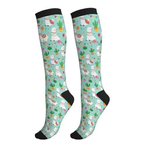 Avocado Compression Socks Women Men Knee High Stock for Running Work Support Nurses Travel - color: Alpaca Cactus