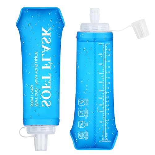 Collapsible Water Bottle 2PCS, BPA-Free Reusable Soft Flask 500ml with Leakproof Cap, Foldable Water Bottle for Running, Walking, Hiking, Camping Cycling
