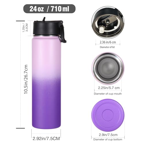 Volhoply 24oz Insulated Water Bottle with Straw Lid, Lavender, 1-Pack - color: Lavender