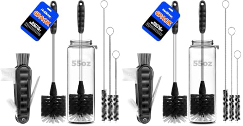 Holikme 12 Pack Bottle Brush Set, 14" Long Handle Stainless Steel Bottle Cleaner Brush, 3 Straw Brushes, Bottle Cleaning Brush for Water Bottle, Baby Bottle Straws, Black - color: Black, size: 6Pack (Pack of 2)