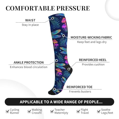 Witchy Moth Compression Socks For Women Men - color: Neon Dragonfly Mushroom