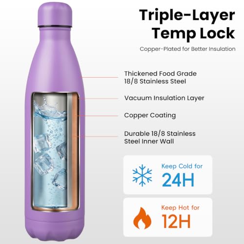 Konokyo 25 oz Insulated Stainless Steel Water Bottle, Lavender - color: Lavender, size: 25 Ounces