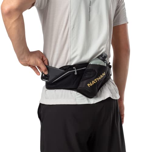 Nathan Peak Running Hydration Waist Pack Belt w/ Speed Draw Flask Water Bottle, 18oz/535 ml Push/Pull Race Cap, Expandable Zippered Stretch Pocket